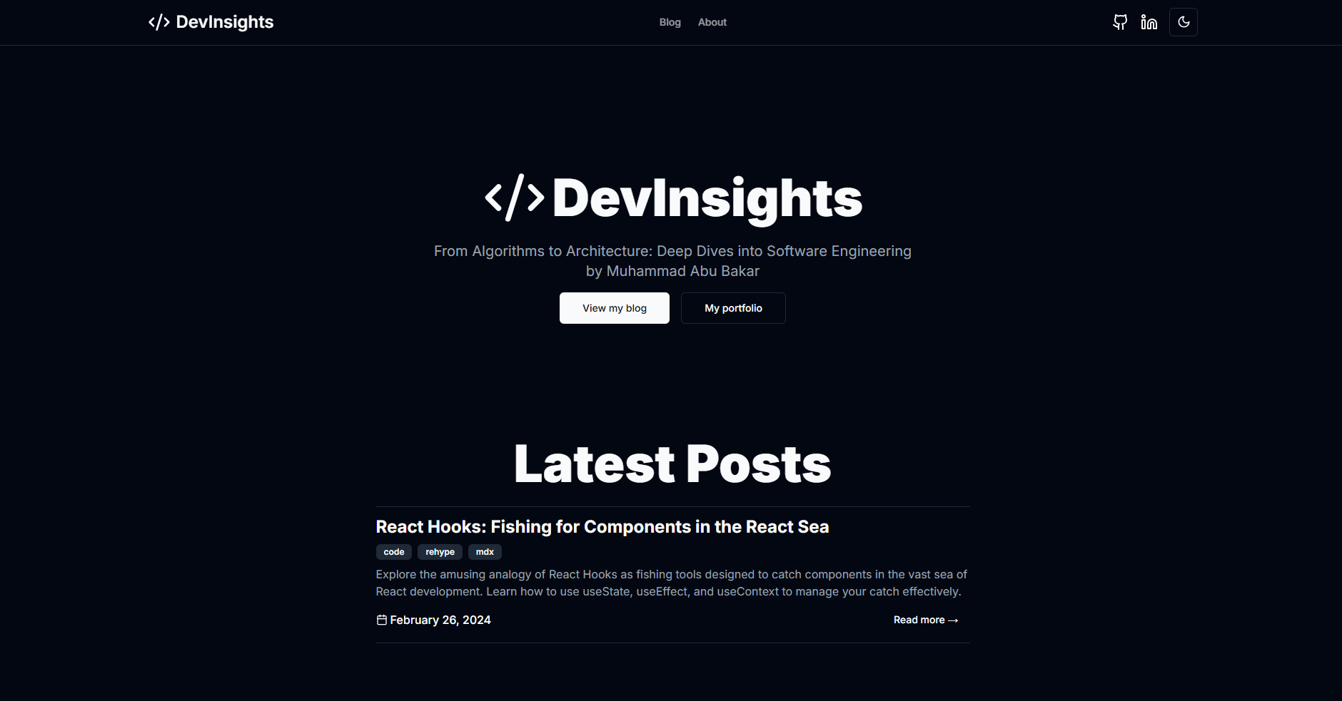 Screenshot of DevInsights Blog App