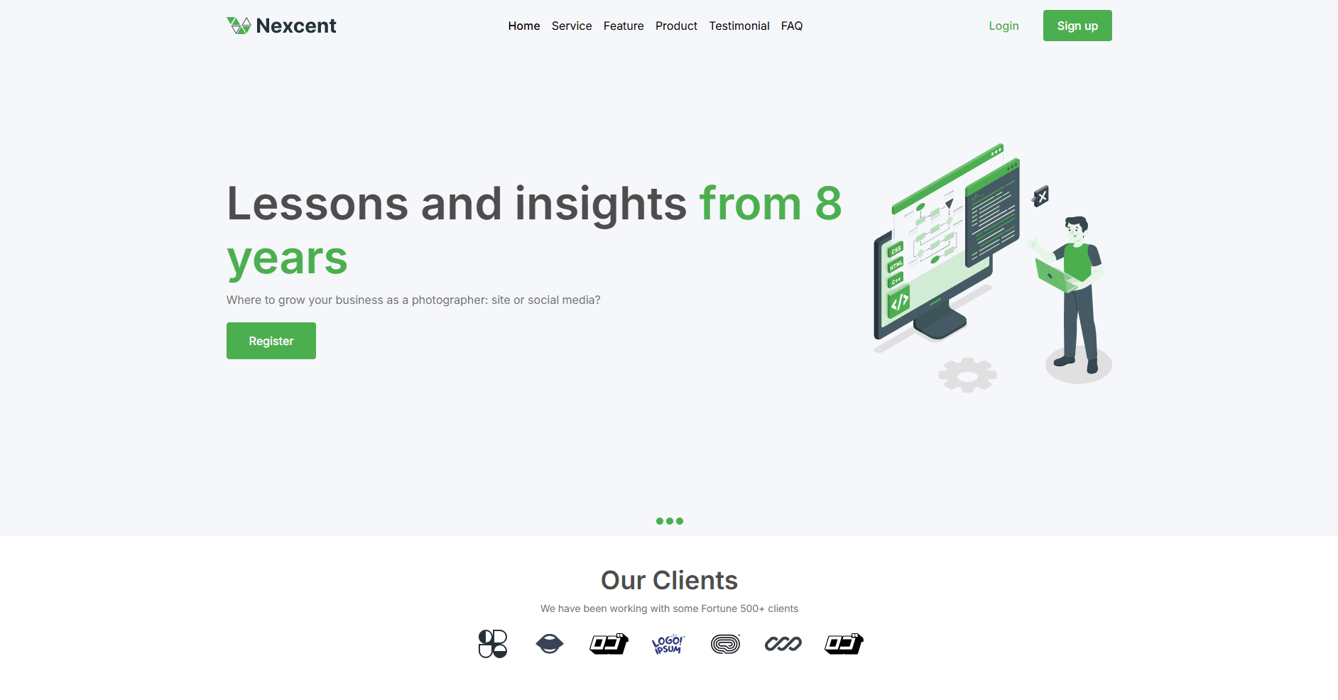 Screenshot of Nexcent Landing Page