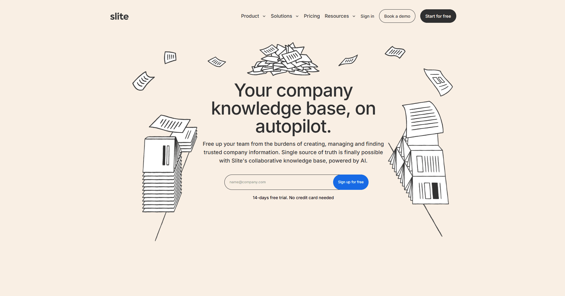 Screenshot of Slite Landing Page